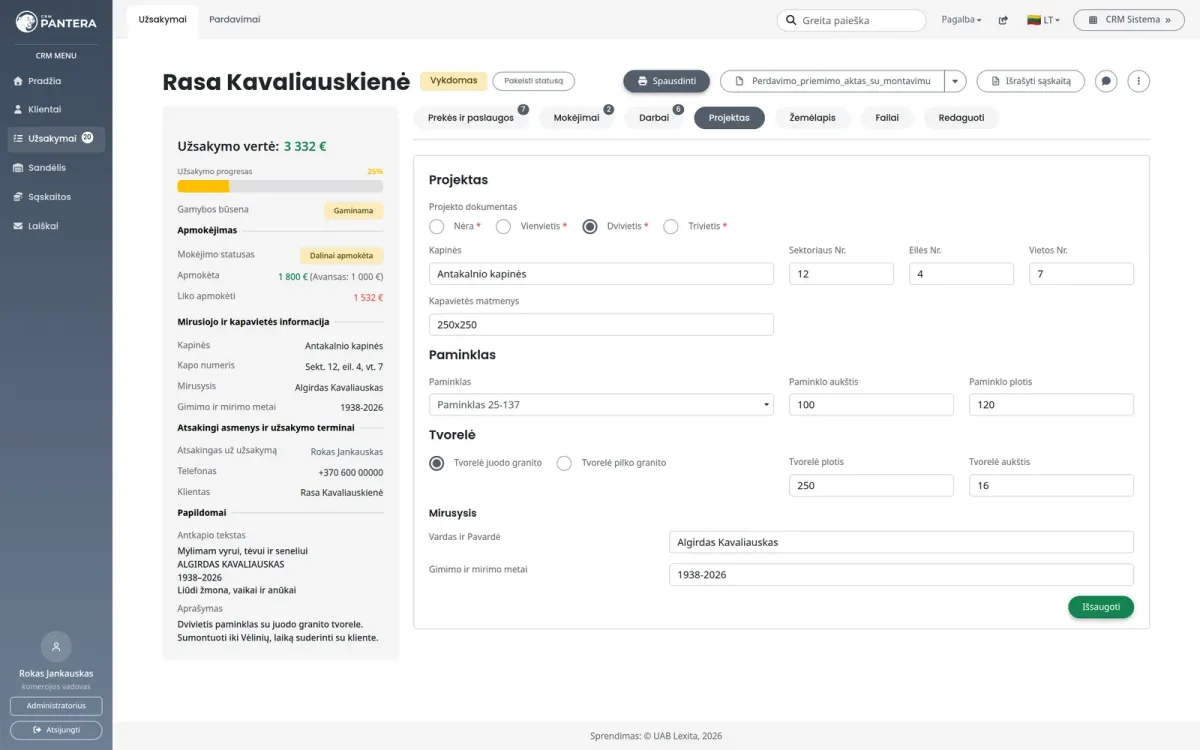 Antkapio tekstas ir projektas